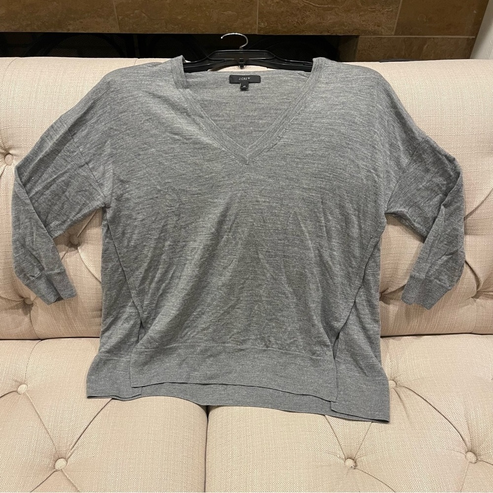 BB:  J. Crew Sweater Women’s XS Merino Wool V-neck Knit Top Gray 3/4 Sleeve